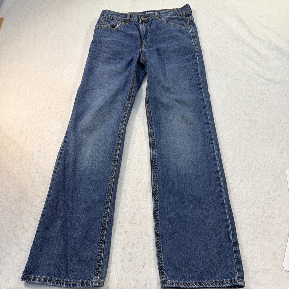 Old Navy Boys Straight Jeans Size 16 Adjustable Waist Blue Denim Zip Pockets